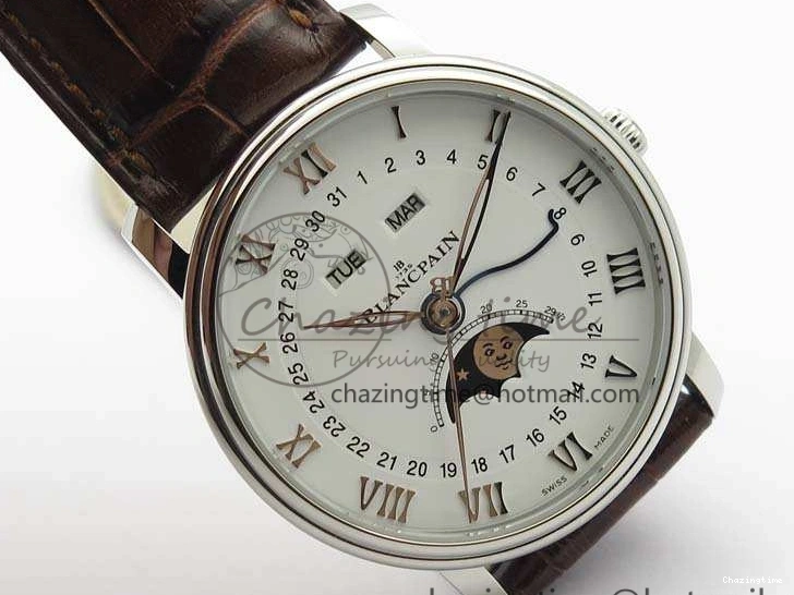 0416 FreshLook Villeret 6654 SS Complicated Function OMF 1:1 Best Edition White Dial On Brown Leather Strap A 8119
